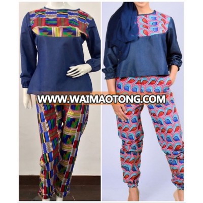 Wholesale price 2017 Kente Denim Jogger Set African Dresses Dashiki Dress Cheap Price