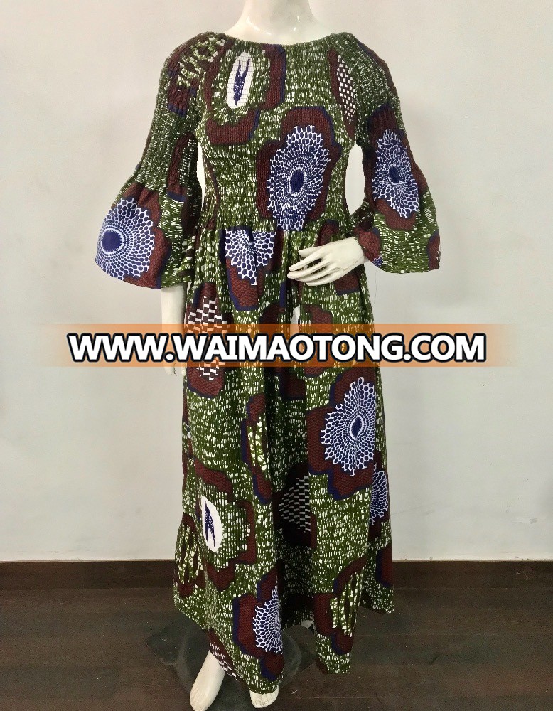 New arrival Ankara print Kitenge design African style long Dashiki Smoked Dress