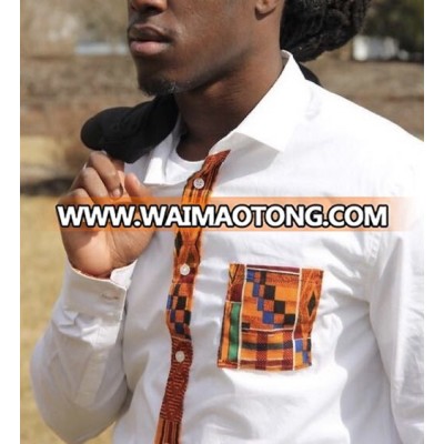 Traditional African Kente Styled White Full Sleeves Men's Shirt